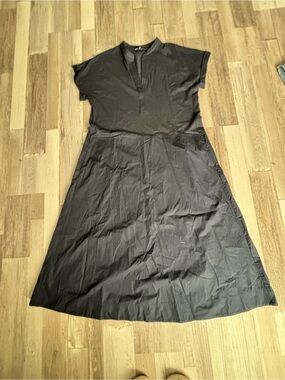 ME+EM navy blue  V-Neck A-Line Midi Dress
